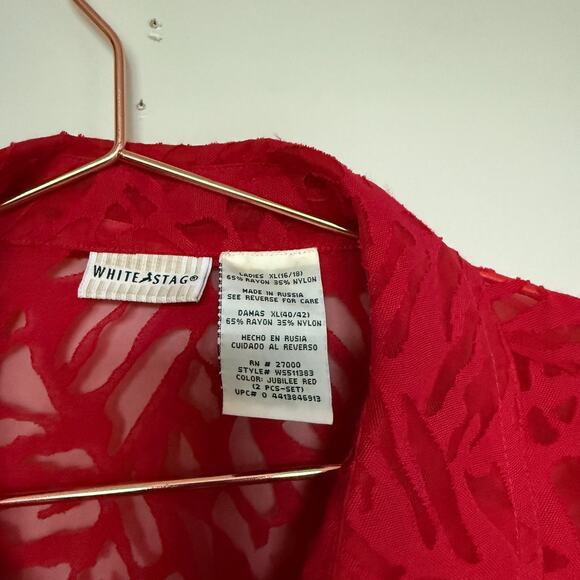 White Stag Shirt Women XL Red Sheer Romantic Coquette Vintage 90s Whimsical Vamp - Picture 4 of 6